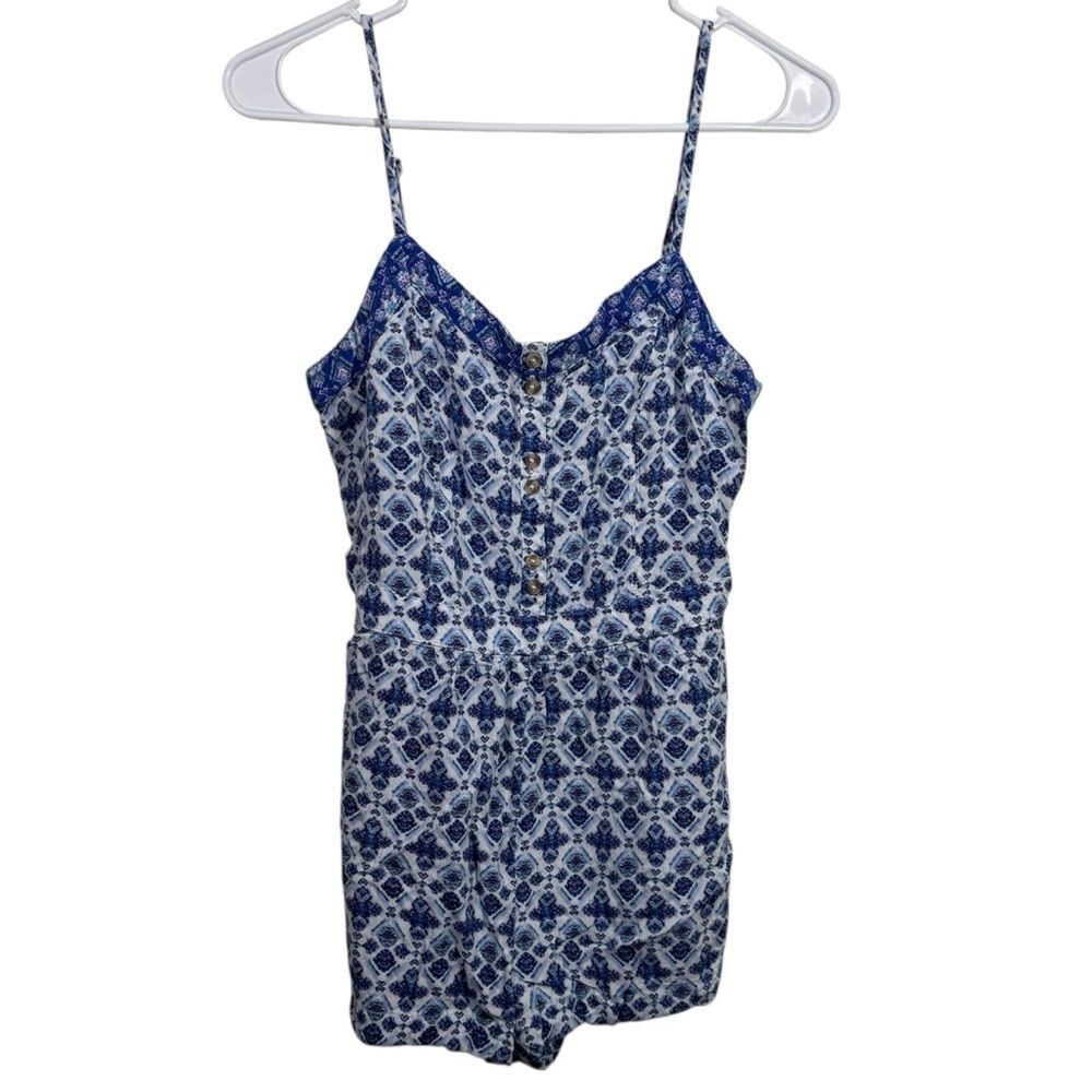 American Eagle Blue Patterned Tank Casual Romper